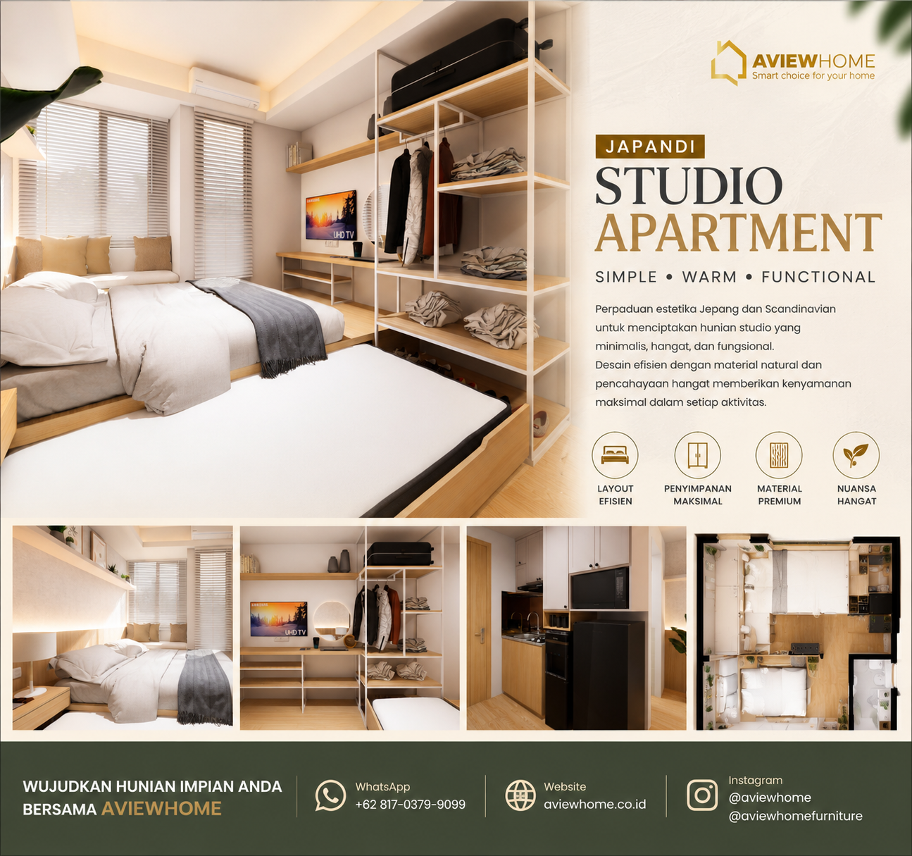 Apartemen Studio Japandi Solusi Hunian Minimalist yang Hangat &amp; Fungsional